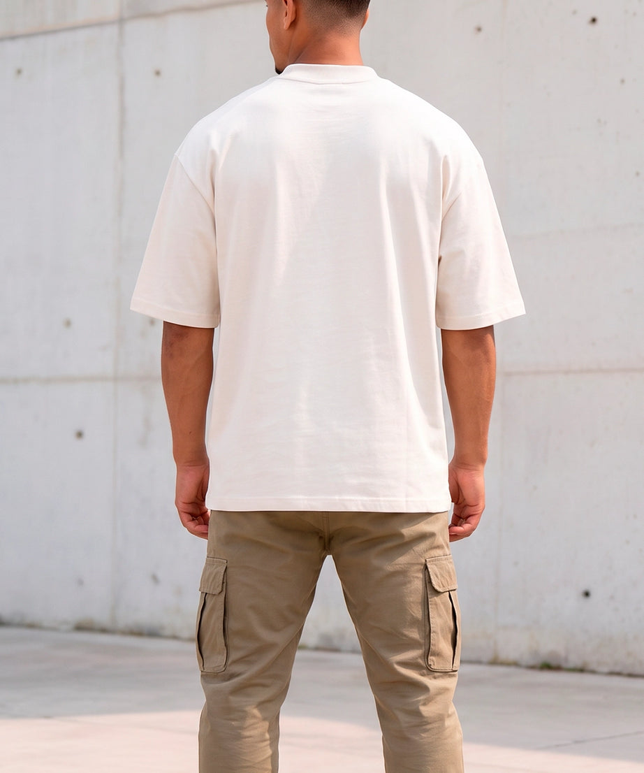 Camiseta Oversized Off/Marron Unissex Jesus Died For Me
